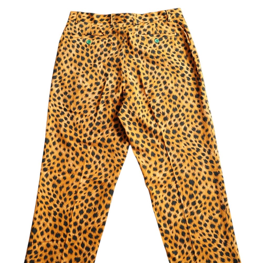 Mens Leopard Print Pants 32 Gold Black Animal Print Straight Fit Dress Trousers - Picture 7 of 7